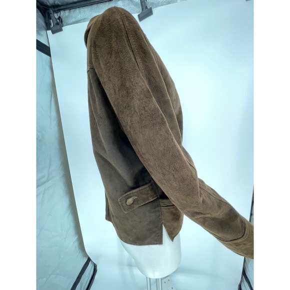 Womens Vintage Brown Suede Leather Jacket Zip Out Lining 70s M Button Up Blazer - Picture 13 of 14